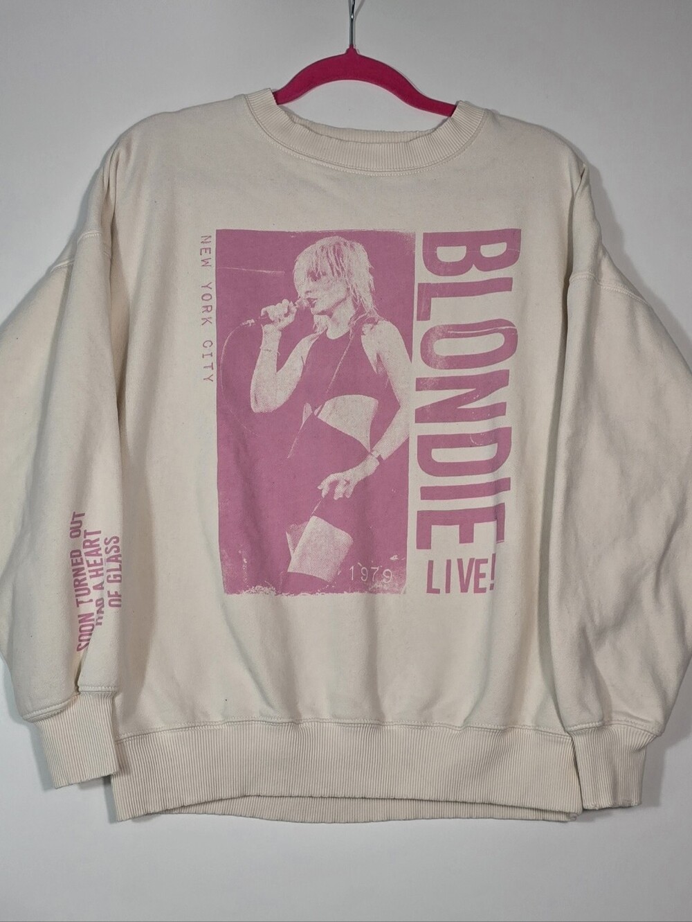 Live! American Eagle Women's Cream Pullover Sweatshirt with Pink Graphic